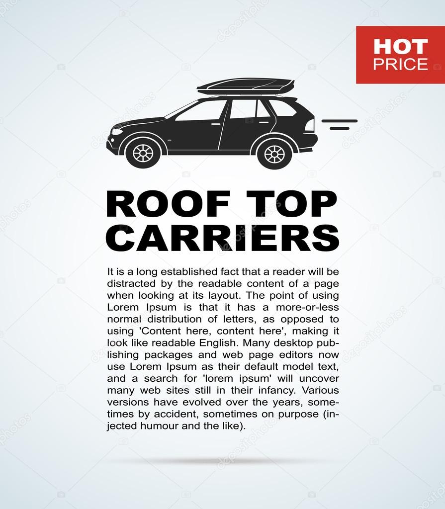 Vector flyer with the car and roof rack. The leaflet with the text for cars sellers.