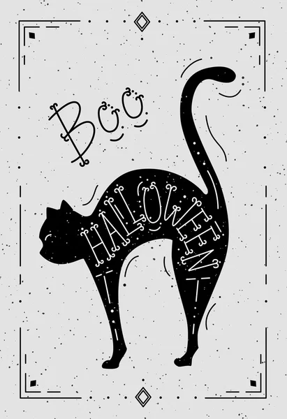 Abbildung einer Katze mit dem Wort halloween — Stockvektor