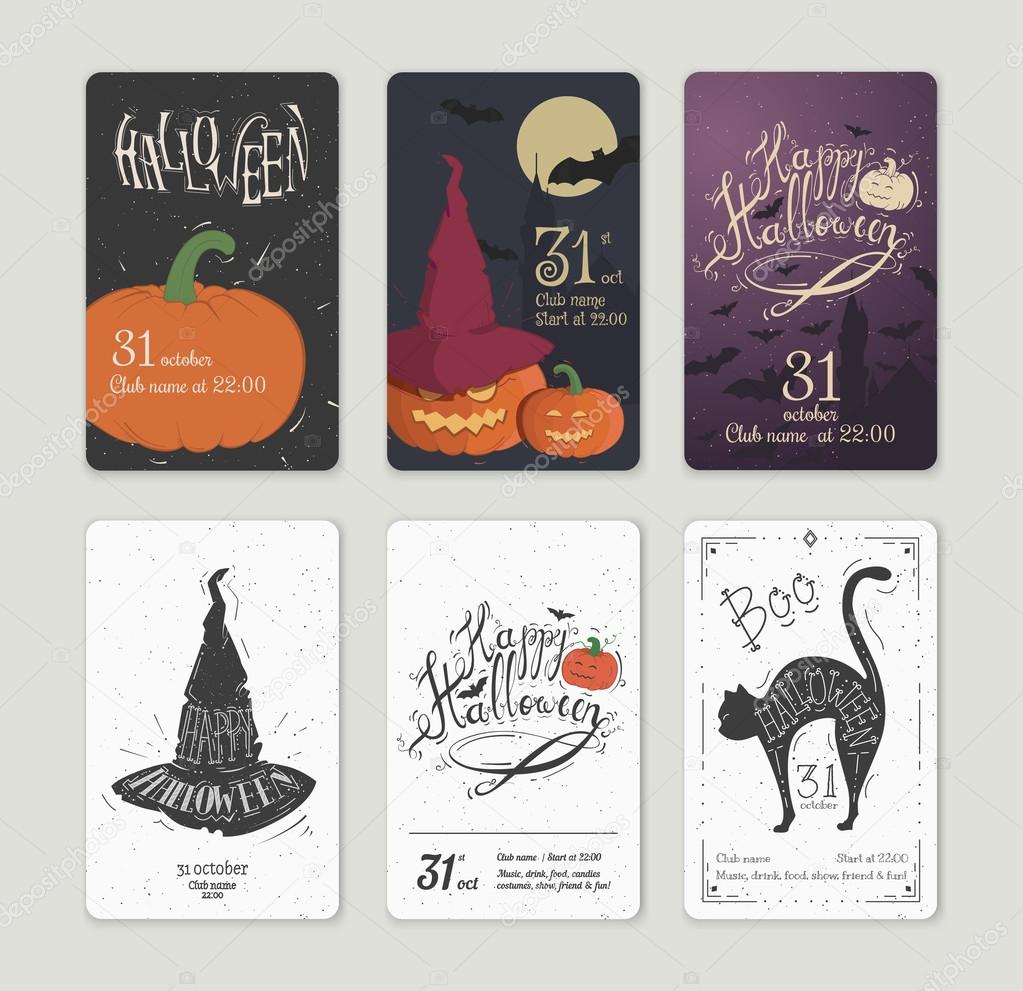set of illustrations for Halloween in retro style