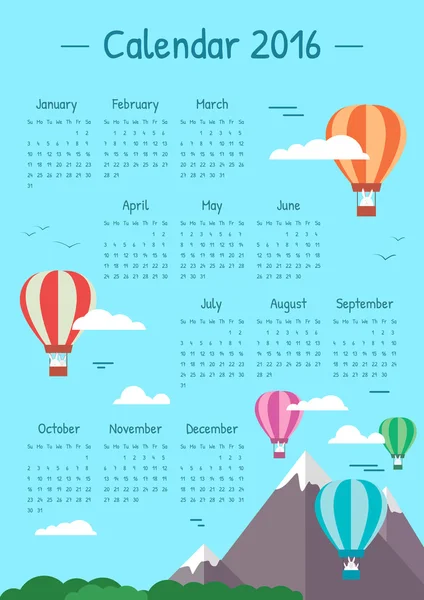 Ilustrace kalendář 2016 — Stockový vektor
