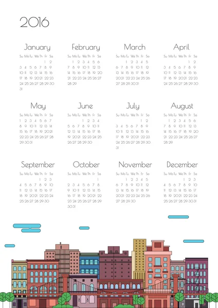 Ilustração de uma cidade com um calendário —  Vetores de Stock