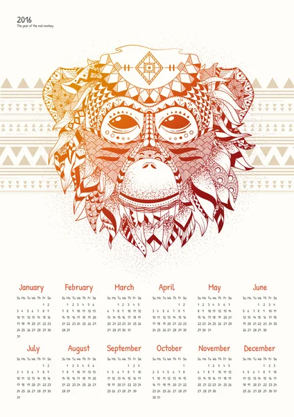 Kalendář s ohnivým opice na světlém pozadí — Stockový vektor