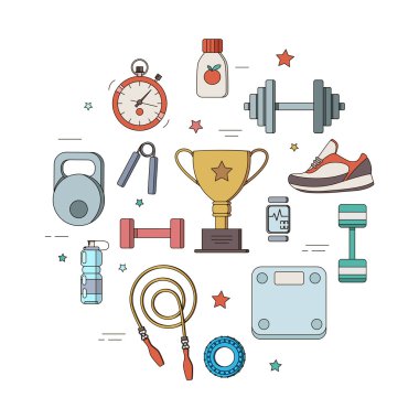 set of illustrations for a fitness tool clipart
