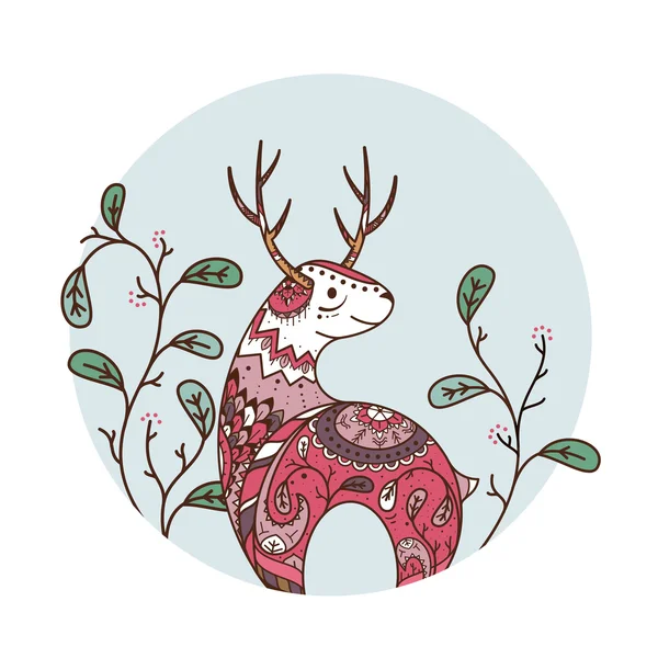 Red deer met bloemen — Stockvector