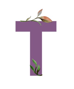 Alfabenin büyük harfleri şeklinde çiçek elementleriyle vektör görüntüsü. Pastel renklerde vintage biçimi.