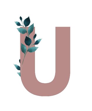 Alfabenin büyük harfleri şeklinde çiçek elementleriyle vektör görüntüsü. Pastel renklerde vintage biçimi.