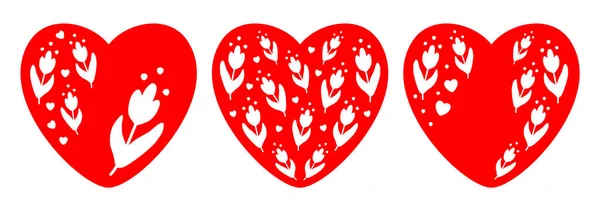 Декоративное Красное Яркое Сердце Белыми Цветами Стилизованная Векторная Иллюстрация Белом — стоковый вектор