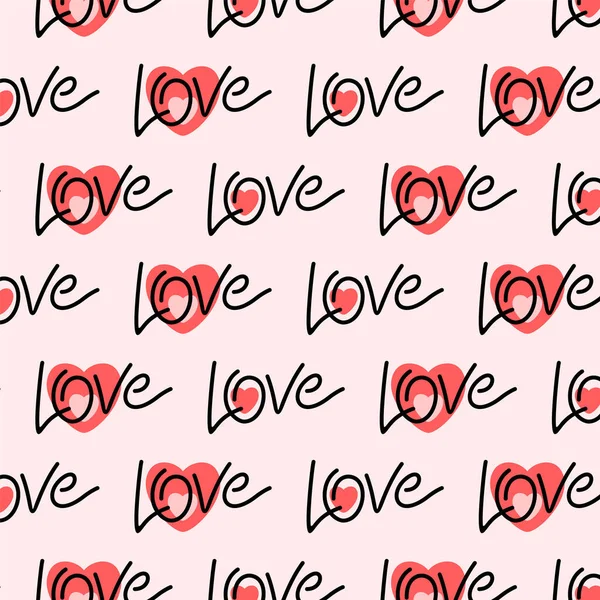 Motif Sur Fond Rose Lettrage Amour Avec Des Cœurs Roses — Image vectorielle