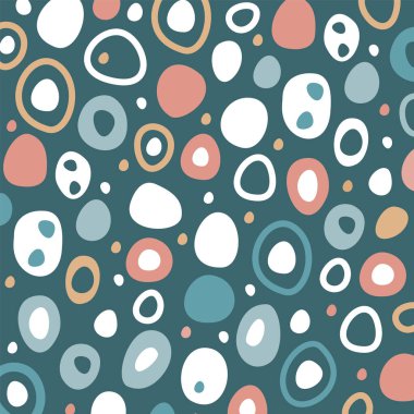 Seamless pattern with light blue circles on dark blue background. Vector design for textile, backgrounds, clothes, wrapping paper, web sites and wallpaper. Fashion illustration seamless pattern.