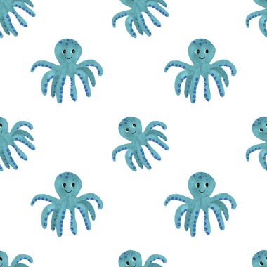 Arkaplan, tekstil ve parmak izleri için ahtapot çizimleriyle kusursuz desen.. 