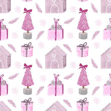 Noel ve yeni yıl için pürüzsüz desen pembe renklerde. 