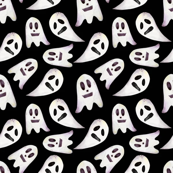 Бесшовный Рисунок Иллюстрациями Призраков Черном Фоне Хэллоуин — стоковое фото