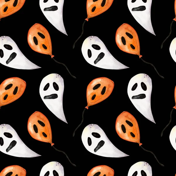 Seamless Pattern Ghosts Illustrations Black Background Halloween — Stock Photo, Image