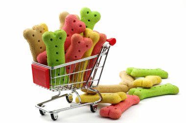 dog biscuits and shopping trolley