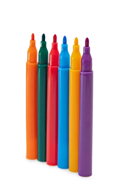 Colored Markers School White Background — Fotografia de Stock