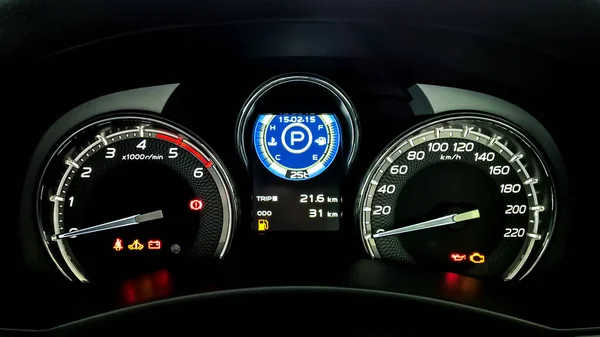Painel Carro Tem Medidor Velocidade Tacômetro Medidor Temperatura Indicador Combustível — Fotografia de Stock