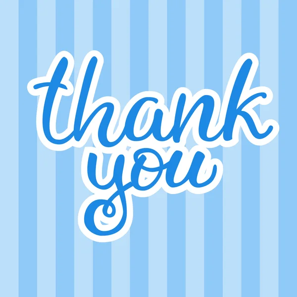 Fun sticker with blue hand drawn lettering "Thank you" on stripe — Stock Vector