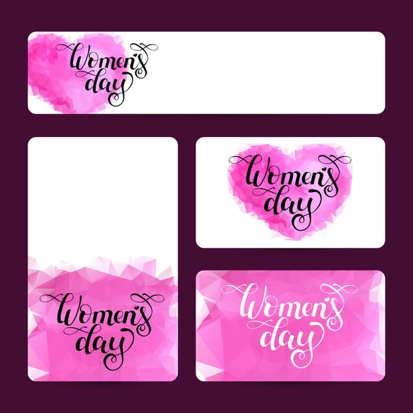 Banner set com letras de tinta "Dia da Mulher" no bac triângulo rosa — Vetor de Stock