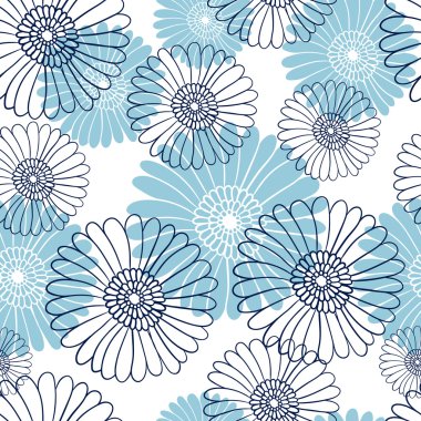 Beyaz arka planda kesintisiz çiçek deseni. Mavi çiçekler