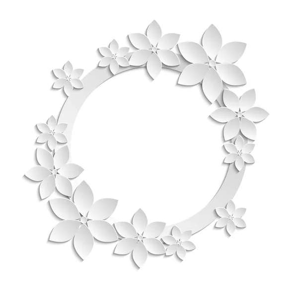 Beyaz kağıt çiçekler ile dekoratif beyaz papercut sınır. 3D pa