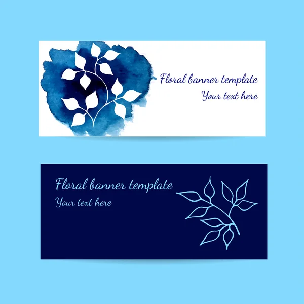 Banner tasarımınız için mavi suluboya bitkiler ile.