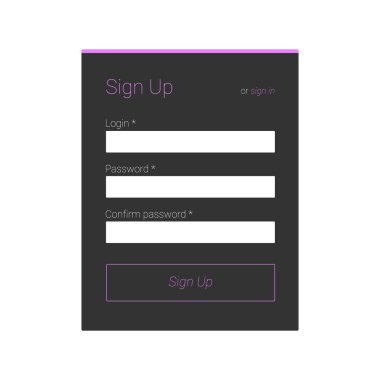 Düz kayıt formu web siteniz için. Pembe aksanı ile gri tonlama