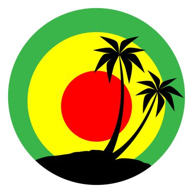 Reggae emblem with black pulms silhouette clipart