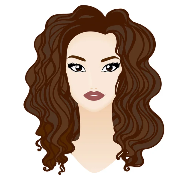 Belle fille brune portrait avec de gros yeux, de longs cils, whi — Image vectorielle