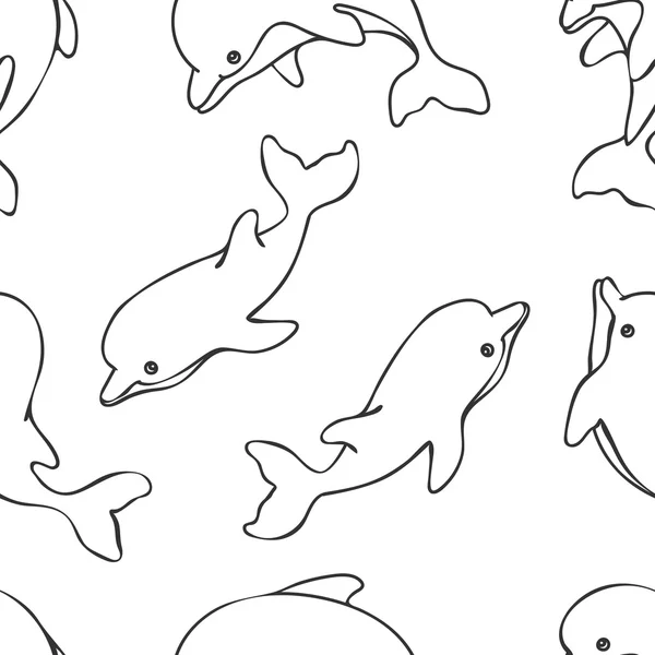 Modèle sans couture avec des dauphins. Noir et blanc — Image vectorielle