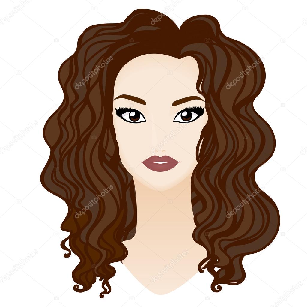 Beautiful brunette girl portrait with big eyes, long lashes, whi