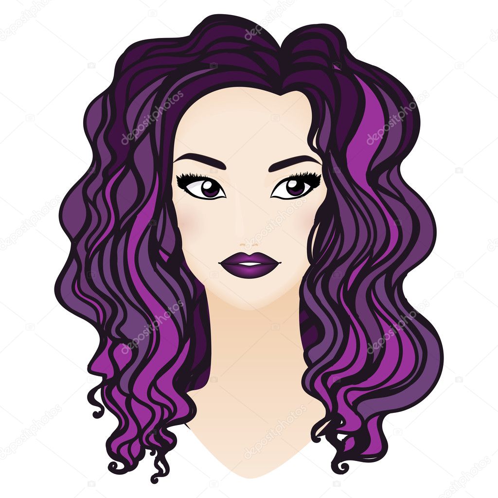 Beautiful Witch Portrait Fashion Girl With Purple Long Hair