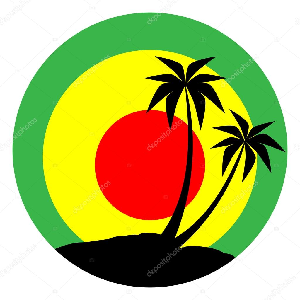 Reggae emblem with black pulms silhouette. Vector EPS 10