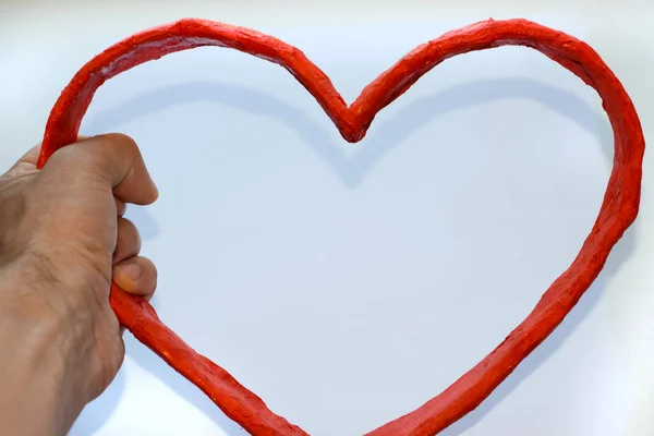 Heart Made Cardboard Man Hand Symbol Heart Red Paper White — Stock Photo, Image