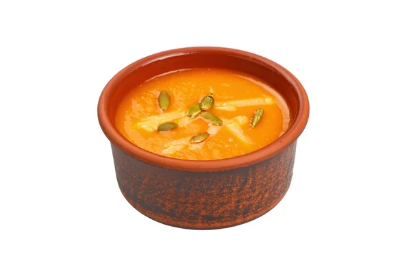 Tazón de cerámica de sopa de calabaza sobre blanco —  Fotos de Stock