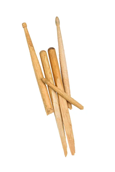 Devil horns broken wooden drumsticks on white — Stock Photo, Image
