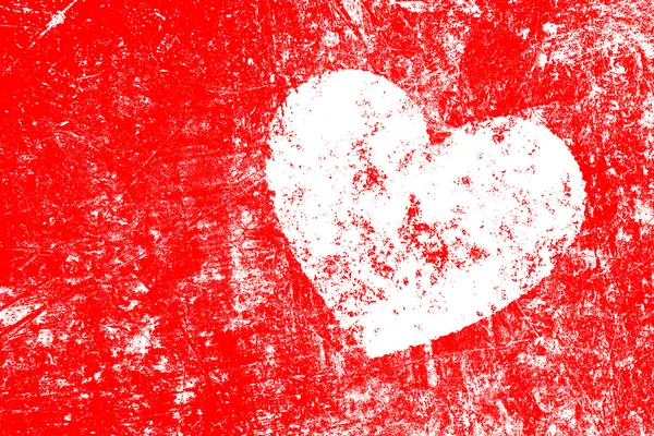 Grunge bílé srdce na červeném pozadí — Stock fotografie