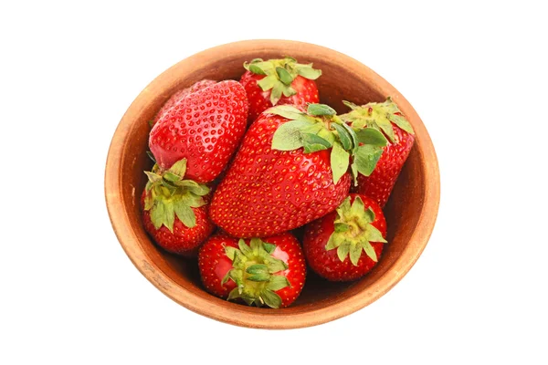 Strawberry in ceramic bowl isolated on white — Stock Photo, Image