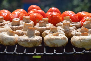 Champignon beyaz mantar ve ızgara domates