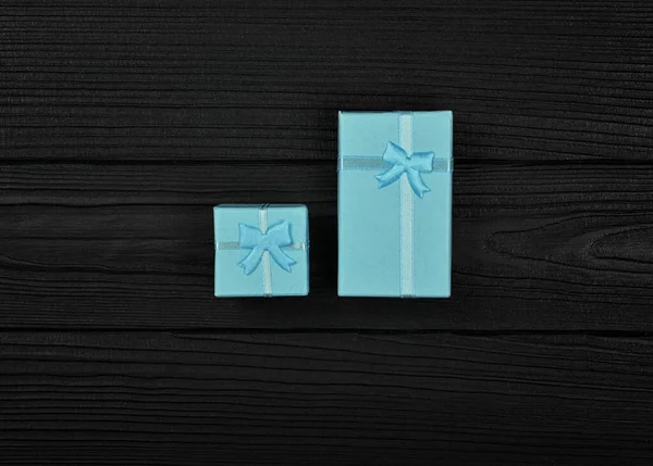 Plantilla San Valentín Dos Pequeñas Cajas Regalo Azules Cerradas Con — Foto de Stock