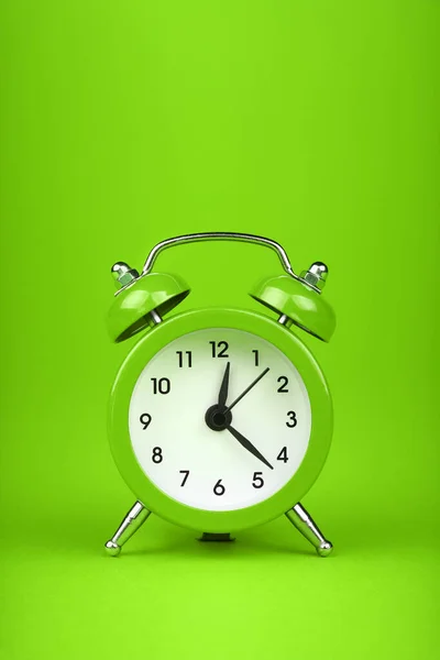 Close One Small Green Metal Twin Bell Retro Alarm Clock — Stock Photo, Image