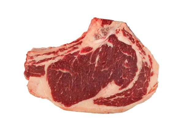 Fermer Steak Boeuf Côtelé Cru Marbré Avec Côtes Isolé Sur — Photo