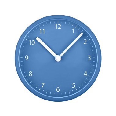 Beyaz arka planda izole edilmiş, Arapça rakamlarla çevrili mavi duvar saatini kapat.