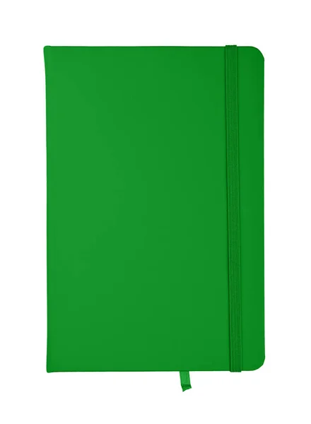 Gesloten Groene Faux Lederen Omslag Notebook Geïsoleerd Witte Achtergrond Plat — Stockfoto