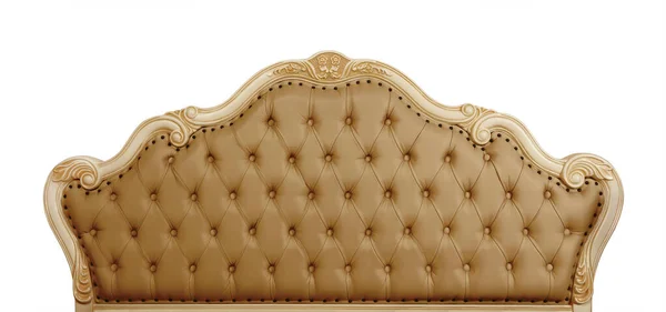 Shaped Beige Brown Soft Tufted Leather Capitone Bed Headboard Chesterfield — Stock Photo, Image