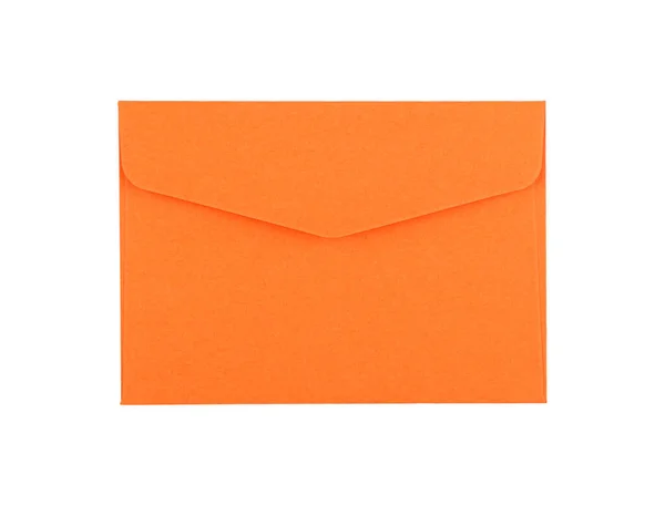 Envelope Papel Laranja Vívido Branco Fechado Isolado Fundo Branco Flat — Fotografia de Stock