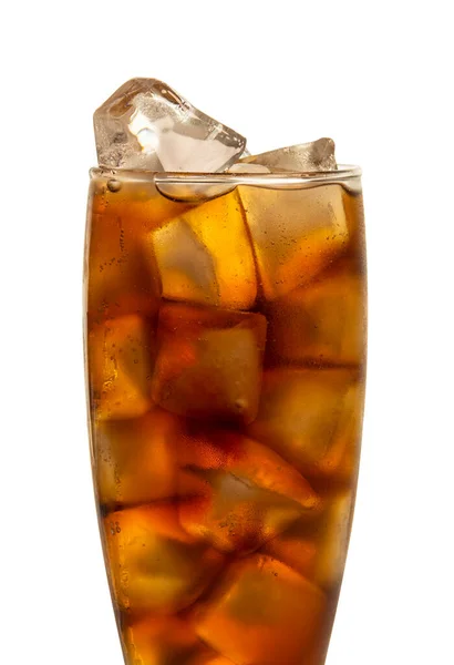 Close Ein Großes Hohes Glas Eistee Kaltes Getränk Isoliert Auf — Stockfoto