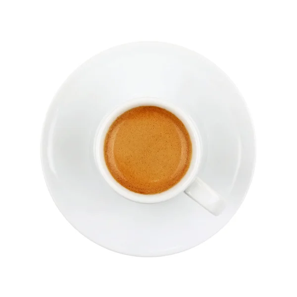 White Cup Full Espresso Coffee Brown Crema Saucer Isolated White — Photo