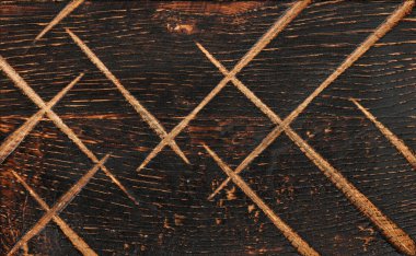 Eskimiş kahverengi ahşabın düğüm ve lekeli arka plan dokusunu kapat