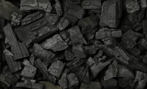 Feche Textura Fundo Muitos Pedaços Carvão Preto Pronto Para Churrasqueira — Fotografia de Stock