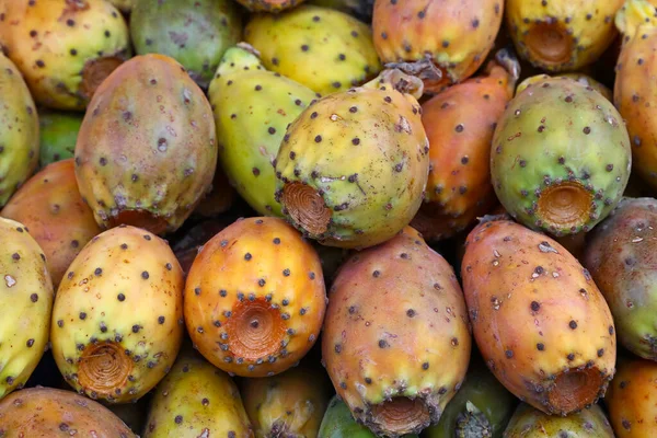 Fechar Muitas Frutas Frescas Opuntia Ficus Indica Figo Indiano Pera — Fotografia de Stock